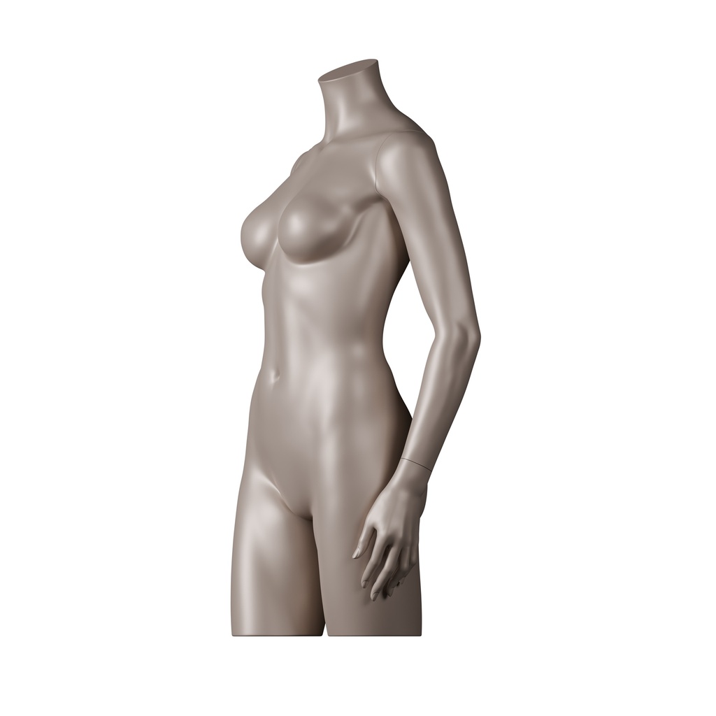 Female bust for lingerie, with arms, B-cup, metallic skin colour 