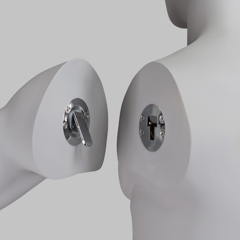 Sport heren mannequin, grijs, abstract hoofd, staande pose 329