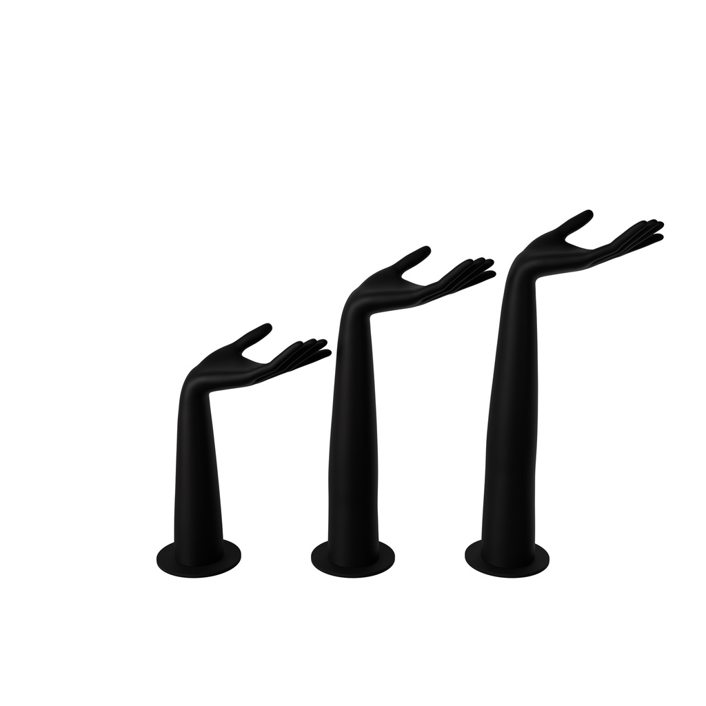 Set van 3 dameshand displays, zwart met zwarte sokkel 