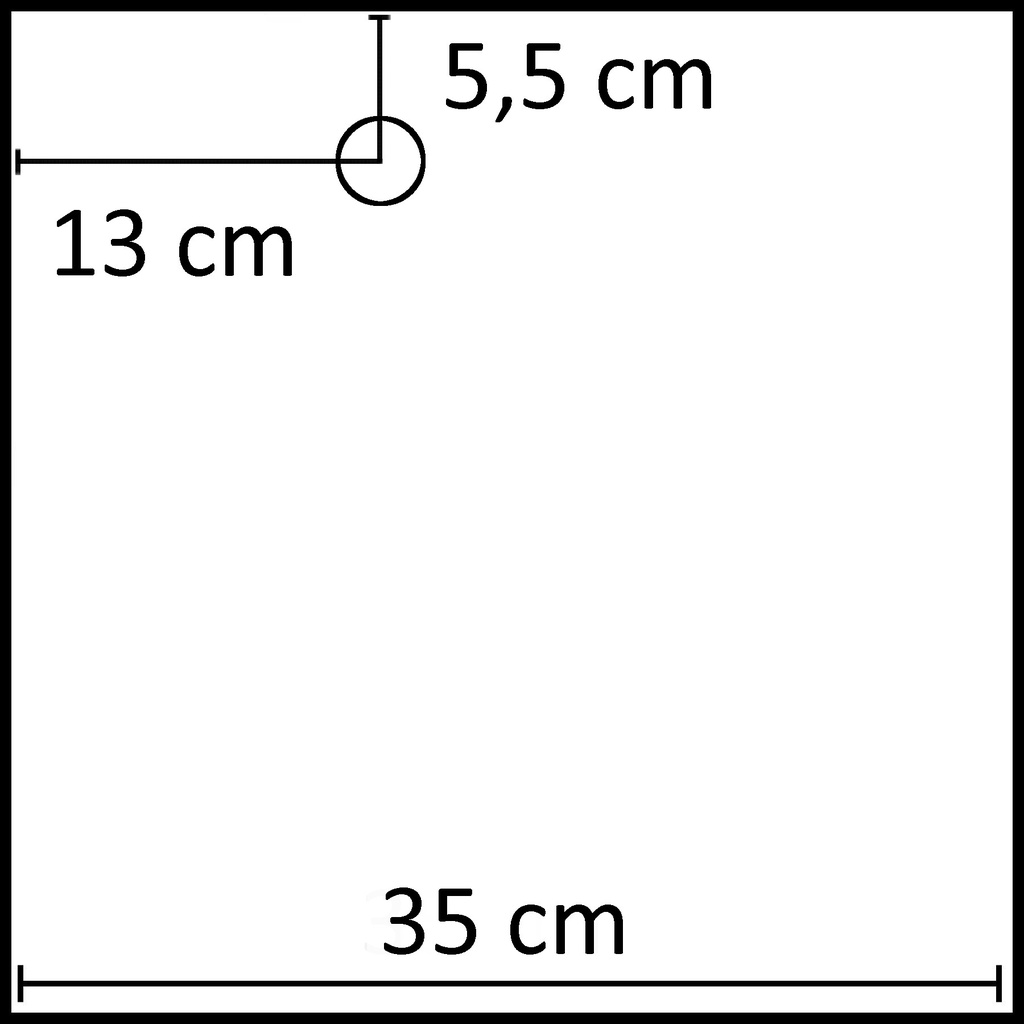 Vierkante voetplaat 35X35 cm, gepoederlakt staal wit, kuitpinconnector exclusief (13x5,5 cm)