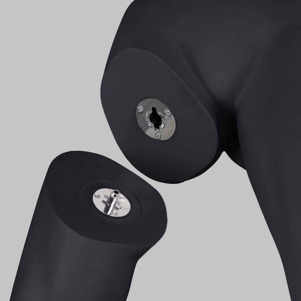 Sport dames mannequin, grafiet grijs, gestilleerd hoofd, zittende pose 54