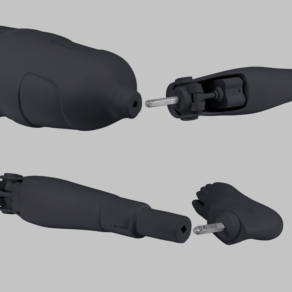 Fitness heren mannequin met prothesebeen, grafiet grijs, gestilleerd hoofd, staande pose 419