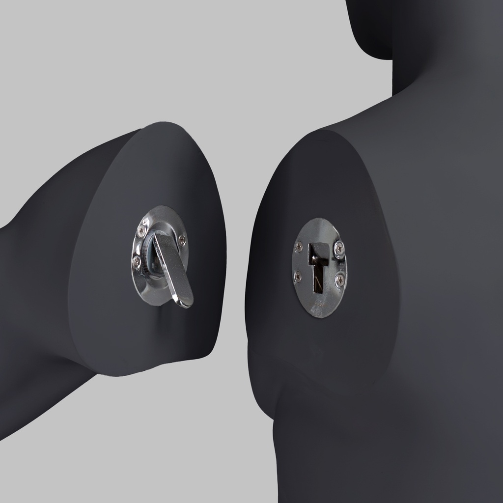 Fitness heren mannequin met prothesebeen, grafiet grijs, gestilleerd hoofd, staande pose 419