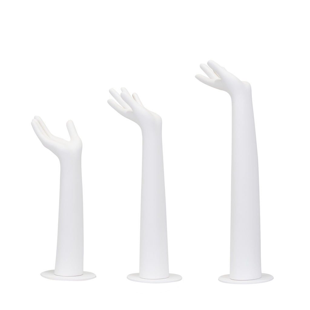 Set van 3 dameshand displays, wit met witte sokkel