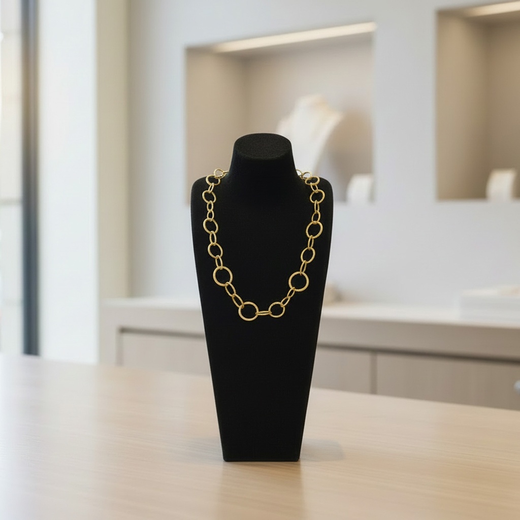 Juwelenbuste voor halskettingen, hoogte 54cm, volledig overtrokken met zwarte velours