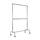 Kledingrek met vaste tussenbar, chroom, 140 cm breed, op wielen