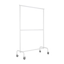 Kledingrek met vaste tussenbar, wit poederlak, 140 cm breed op wielen