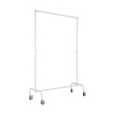 Kledingrek met in hoogte uitschuifbare stangen, wit poederlak, 140 cm breed op wielen