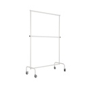 Kledingrek met in hoogte verstelbare tussenbar, wit poederlak, 140 cm breed op wielen