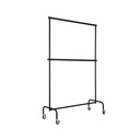 Kledingrek met in hoogte verstelbare tussenbar, zwart poederlak, 140 cm breed op wielen