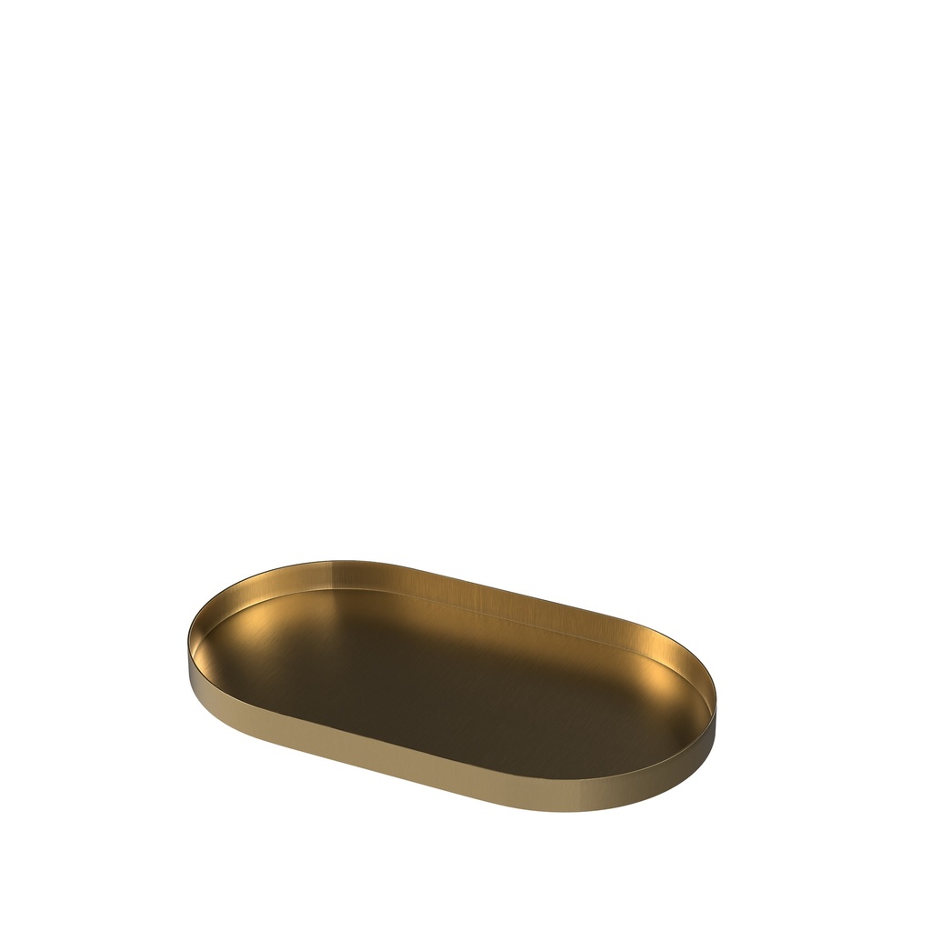 Presentatie plateau, 45 x 25 cm, ovaalvormig, in goudkleurig geborsteld staal