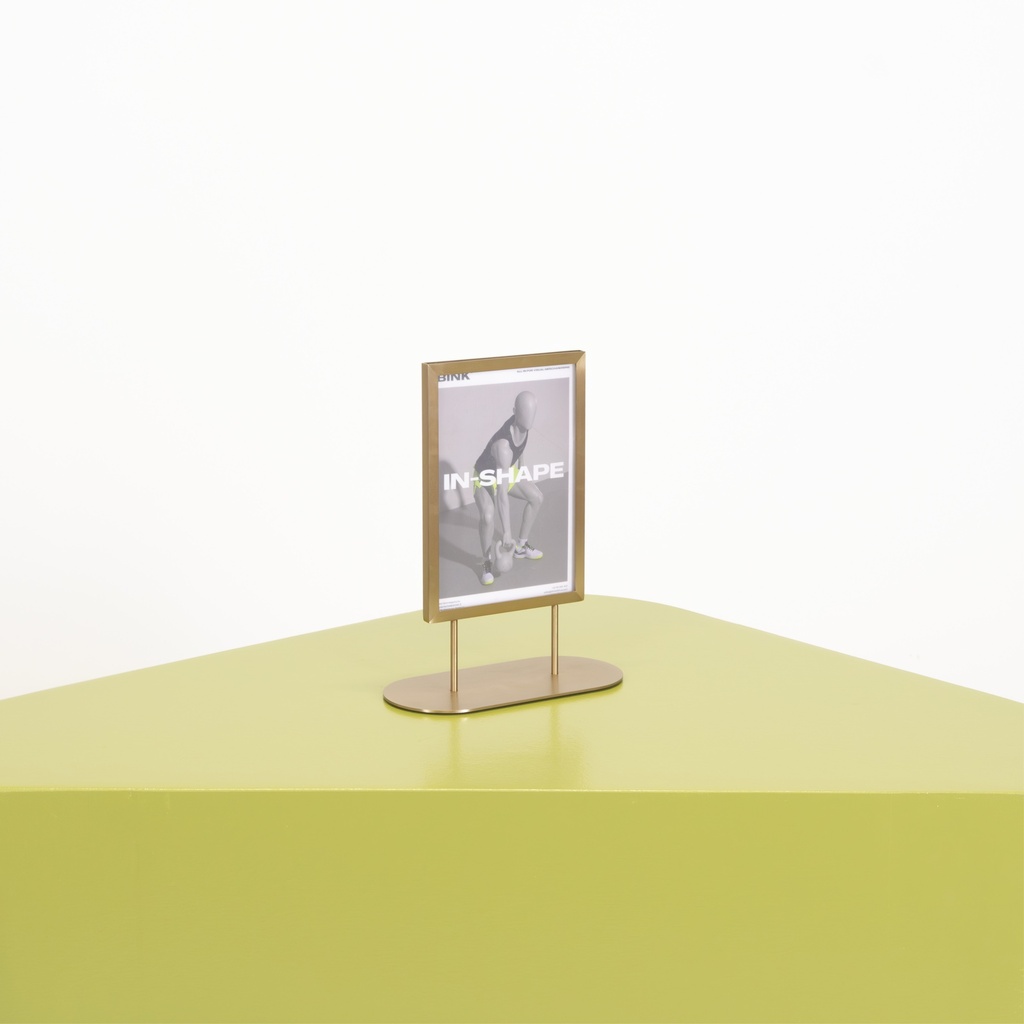 Infostandaard A5, in goudkleurig geborsteld staal