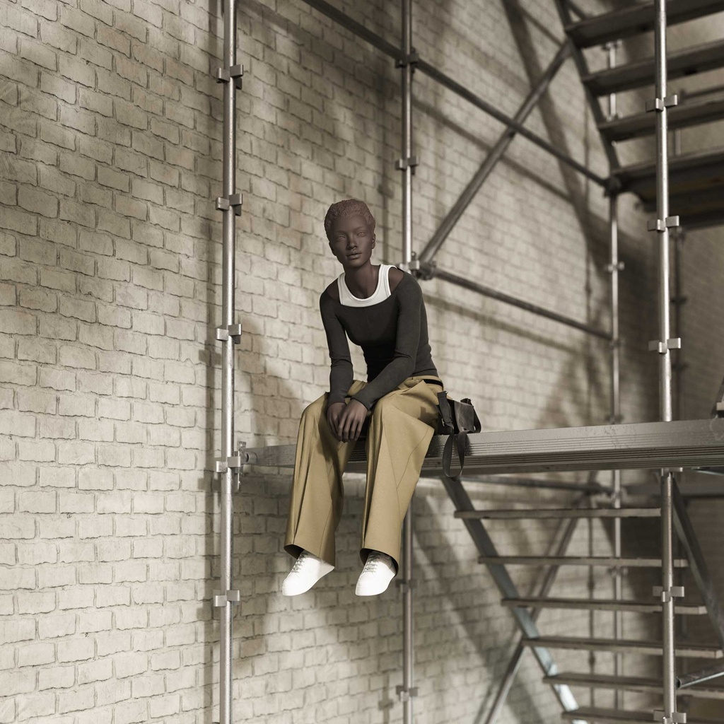 Realistische damesetalagepop, urban stijl, wit mat, zittende pose 001