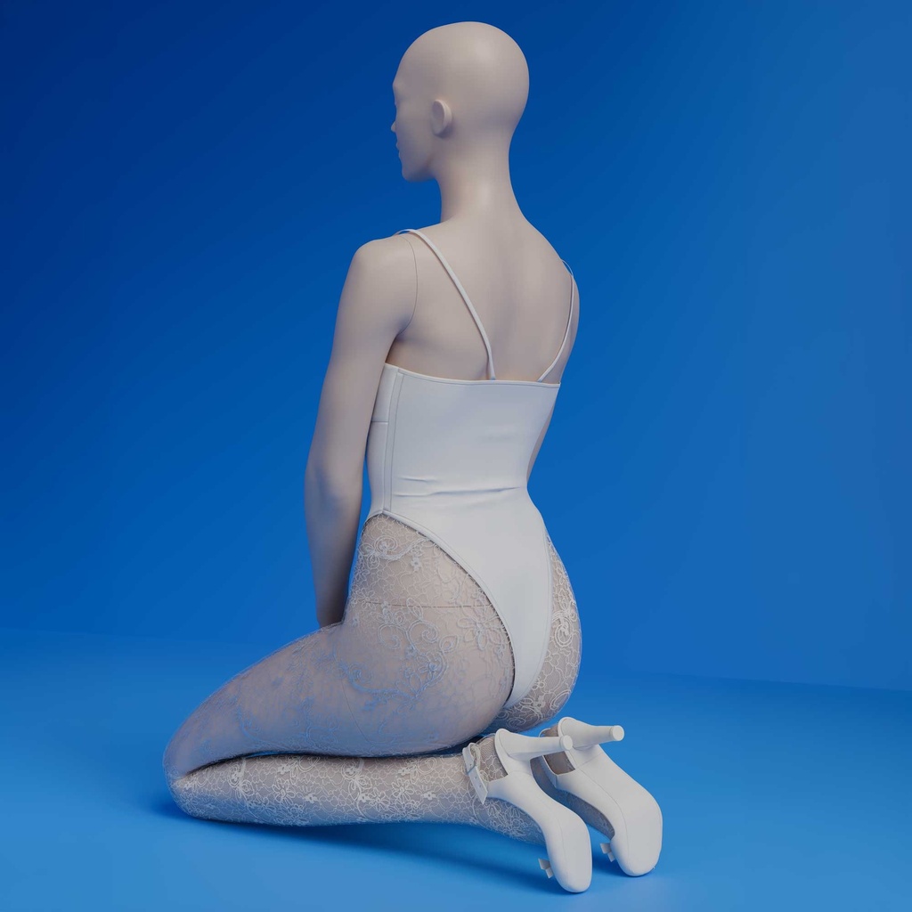 Lingerie mannequin dame B-cup huidskleur zittend op knieën pose 11B 