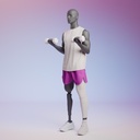 Fitness heren mannequin met prothesebeen, grafiet grijs, gestilleerd hoofd, staande pose 419