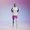 Fitness heren mannequin met prothesebeen, grafiet grijs, gestilleerd hoofd, staande pose 419