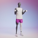 Fitness heren mannequin met prothesebeen, grafiet grijs, gestilleerd hoofd, staande pose 419