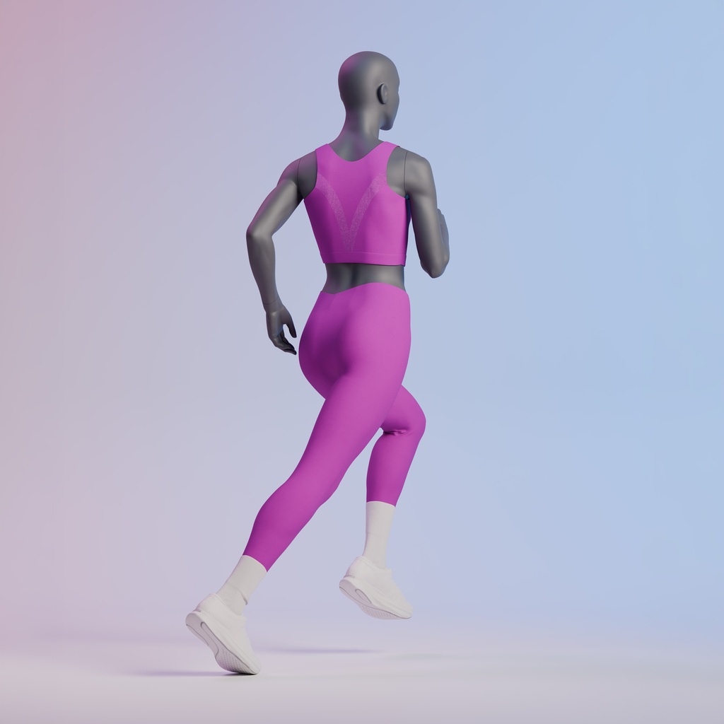 Lopende sport dames mannequin, grafiet grijs, gestilleerd hoofd, staande pose 04