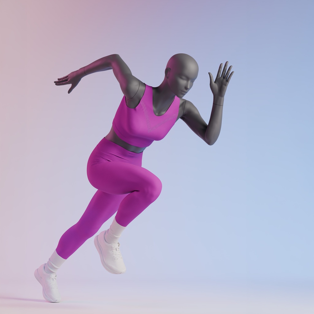 Sprinter sport dames mannequin, grafiet grijs, gestilleerd hoofd, staande pose 25