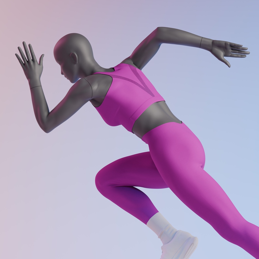 Sprinter sport dames mannequin, grafiet grijs, gestilleerd hoofd, staande pose 25