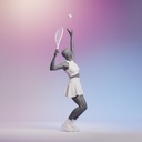 Tennis en padel sport dames mannequin, grafiet grijs, gestilleerd hoofd, staande pose 50 