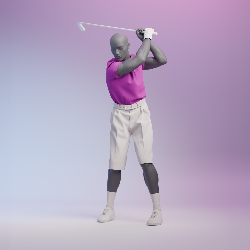 Golf sport heren mannequin, grafiet grijs, gestilleerd hoofd, staande pose 343
