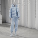 Abstracte grijze damesetalagepop, met abstract hoofd, glazen voetplaat, pose F016