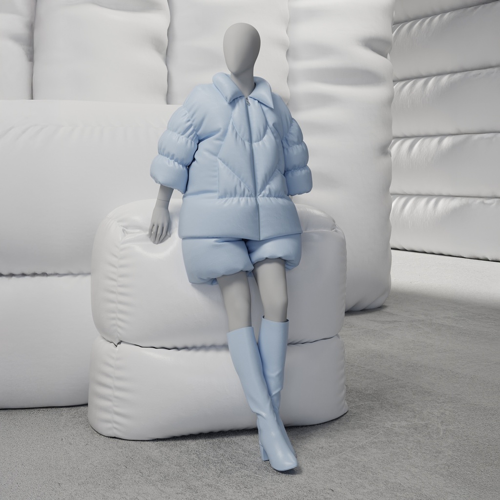 Abstracte grijze damesetalagepop, met abstract hoofd, zittende pose F011