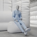 Abstracte grijze herenetalagepop, met abstract hoofd, zittende pose M101