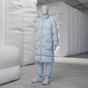 Abstracte grijze herenetalagepop, met abstract hoofd, glazen voetplaat, pose M102