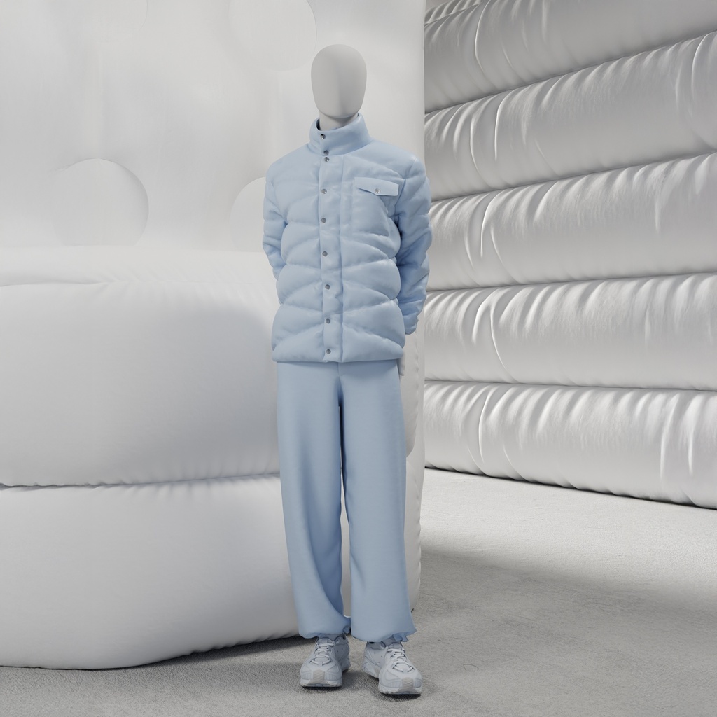 Abstracte grijze herenetalagepop, met abstract hoofd, glazen voetplaat, pose M104