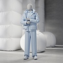 Abstracte grijze herenetalagepop, met abstract hoofd, glazen voetplaat, pose M109