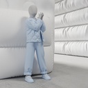 Abstracte grijze kinderetalagepop, met abstract hoofd, 4 jaar, glazen voetplaat, pose C201