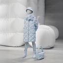 Abstracte grijze kinderetalagepop, met abstract hoofd, 12 jaar, glazen voetplaat, pose C208