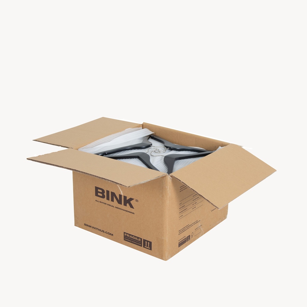 Zwarte kledinghanger, breedte 38 cm, lotus hout, nikkel haak - doos van 100 stuks