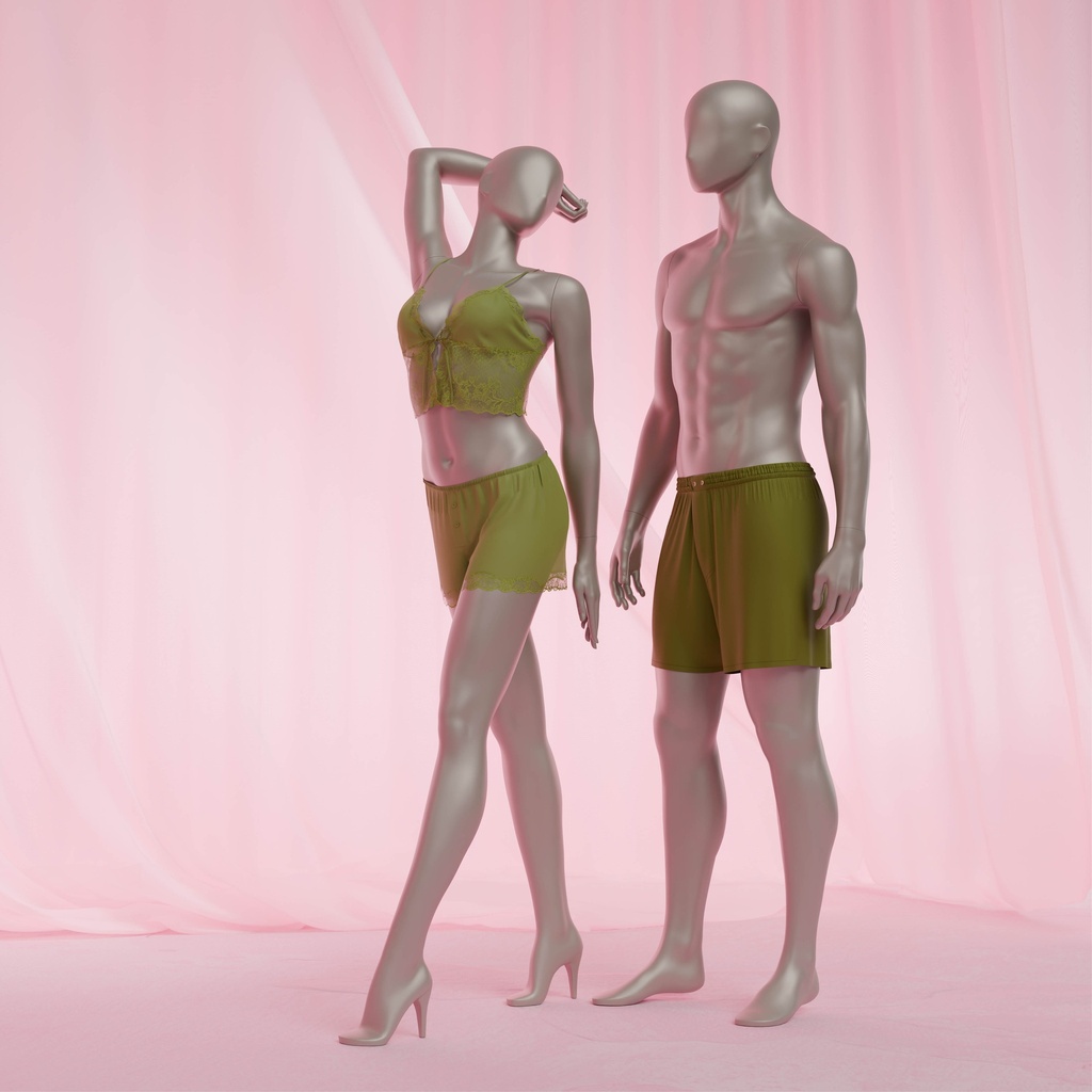 Paspop lingerie dame, B-cup, metallic huidskleur, staande pose 01B