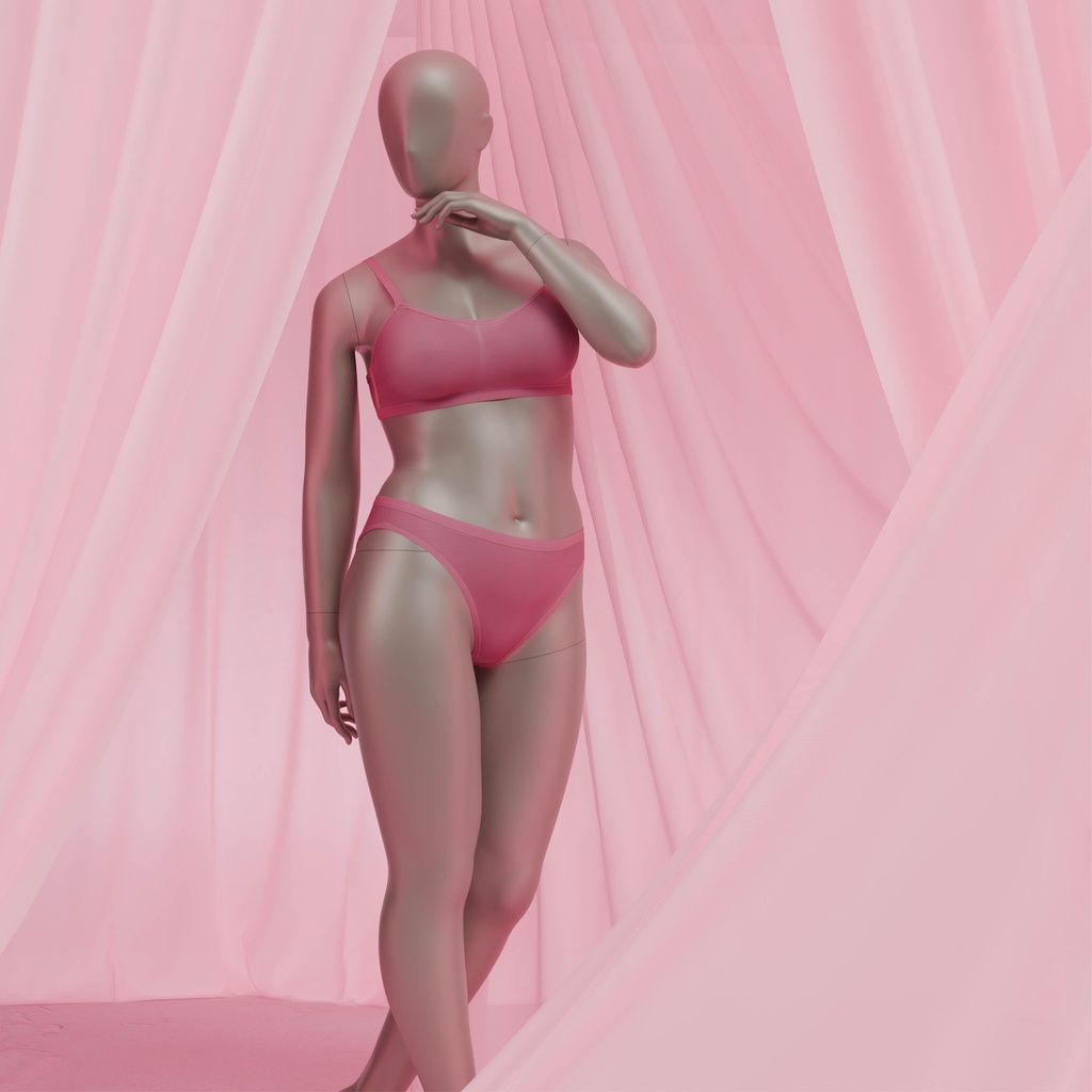 Paspop lingerie dame, volslank model, C-cup, metallic huidskleur, staande pose 21C