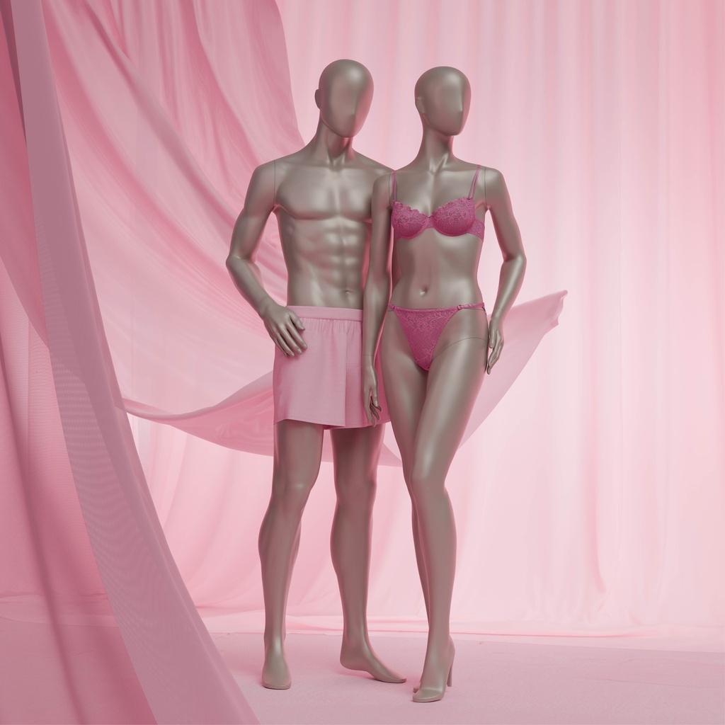 Paspop lingerie heer, metallic huidskleur, staande pose 51