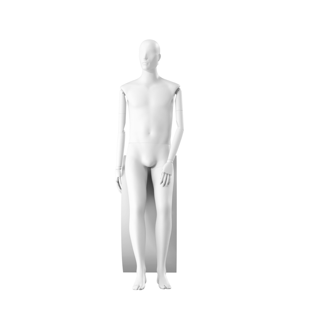 BINK - Stylish male mannequin, semi-abstract head, EU48, colour white, Mirror Mirror, seated pose MM204