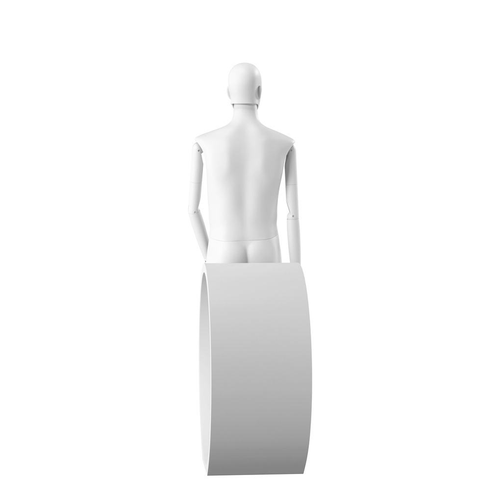 BINK - Stylish male mannequin, semi-abstract head, EU48, colour white, Mirror Mirror, seated pose MM204