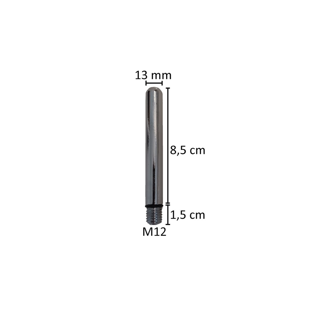Voetpin 10 cm lang, dia 12 mm, M12, verchroomd staal
