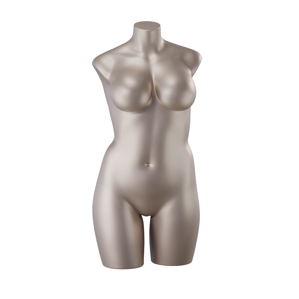 Volslanke lingerie torso, dame, D-cup, metallic huidskleur, pose 006