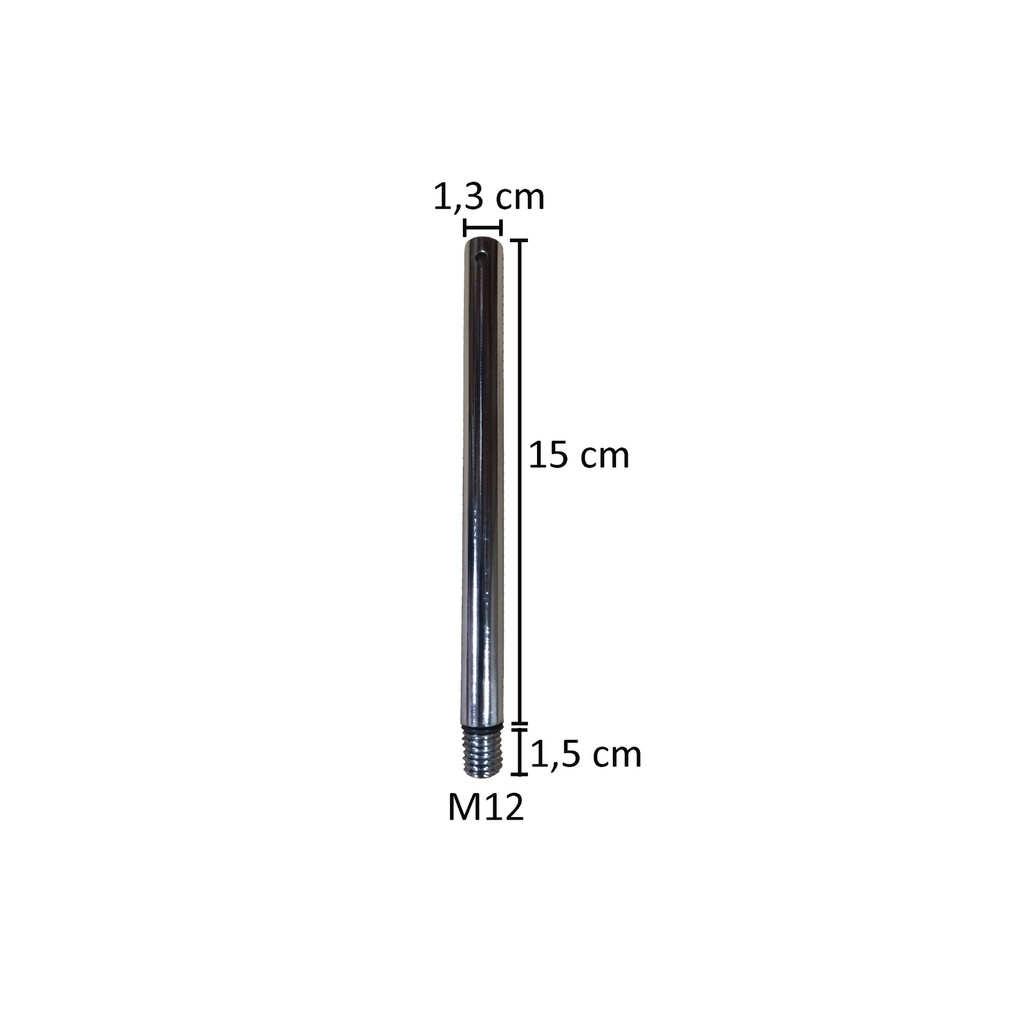 Voetpin 16,5 cm lang, dia 13 mm, M12, verchroomd staal