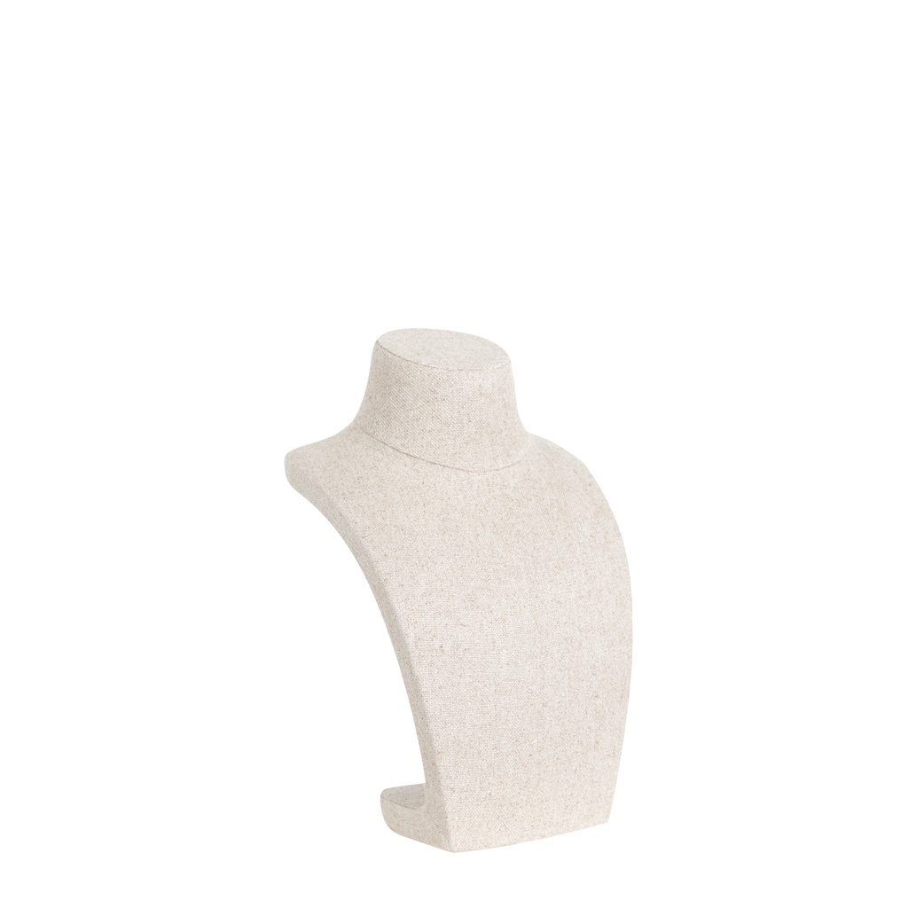 Juwelenbuste voor halskettingen, hoogte 34,5 cm, overtrokken met beige stof