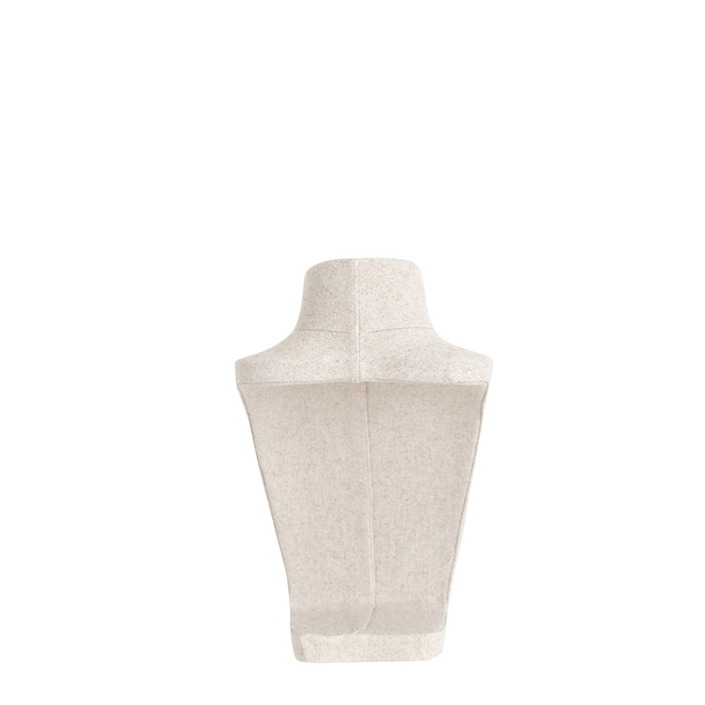 Juwelenbuste voor halskettingen, hoogte 34,5 cm, overtrokken met beige stof