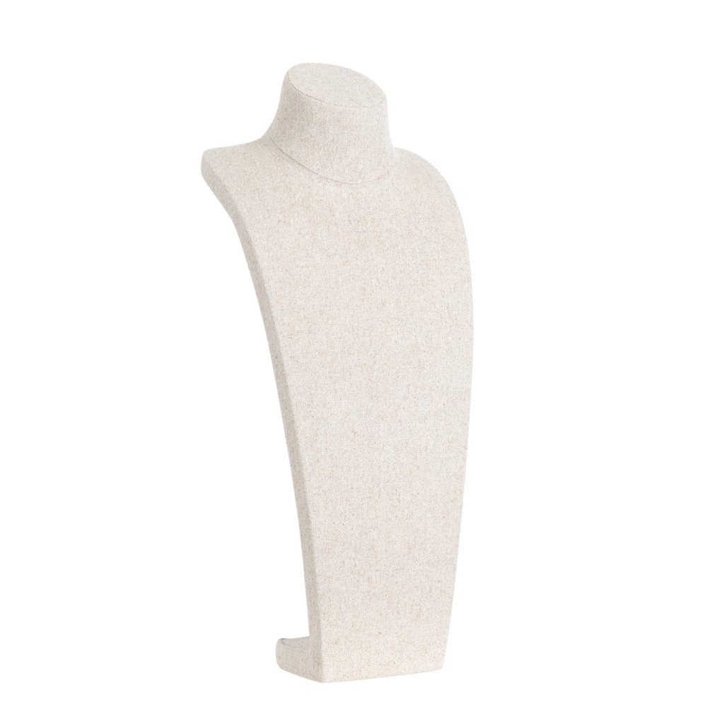 Juwelenbuste voor halskettingen, hoogte 54 cm, overtrokken met beige stof
