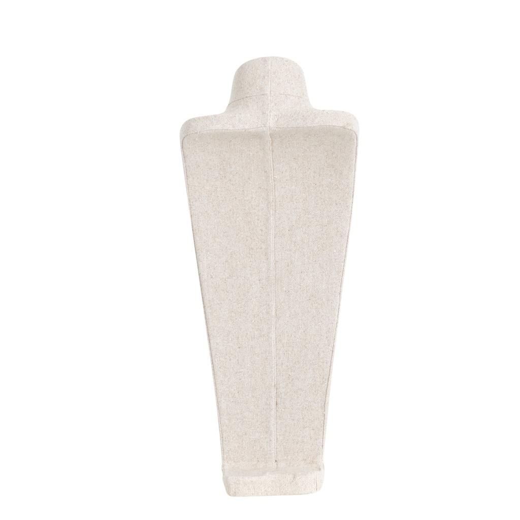 Juwelenbuste voor halskettingen, hoogte 54 cm, overtrokken met beige stof
