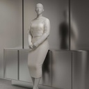 Dames paspop met grote maat, semi-abstract hoofd, confectiemaat 44EU, wit mat, leunende pose 02