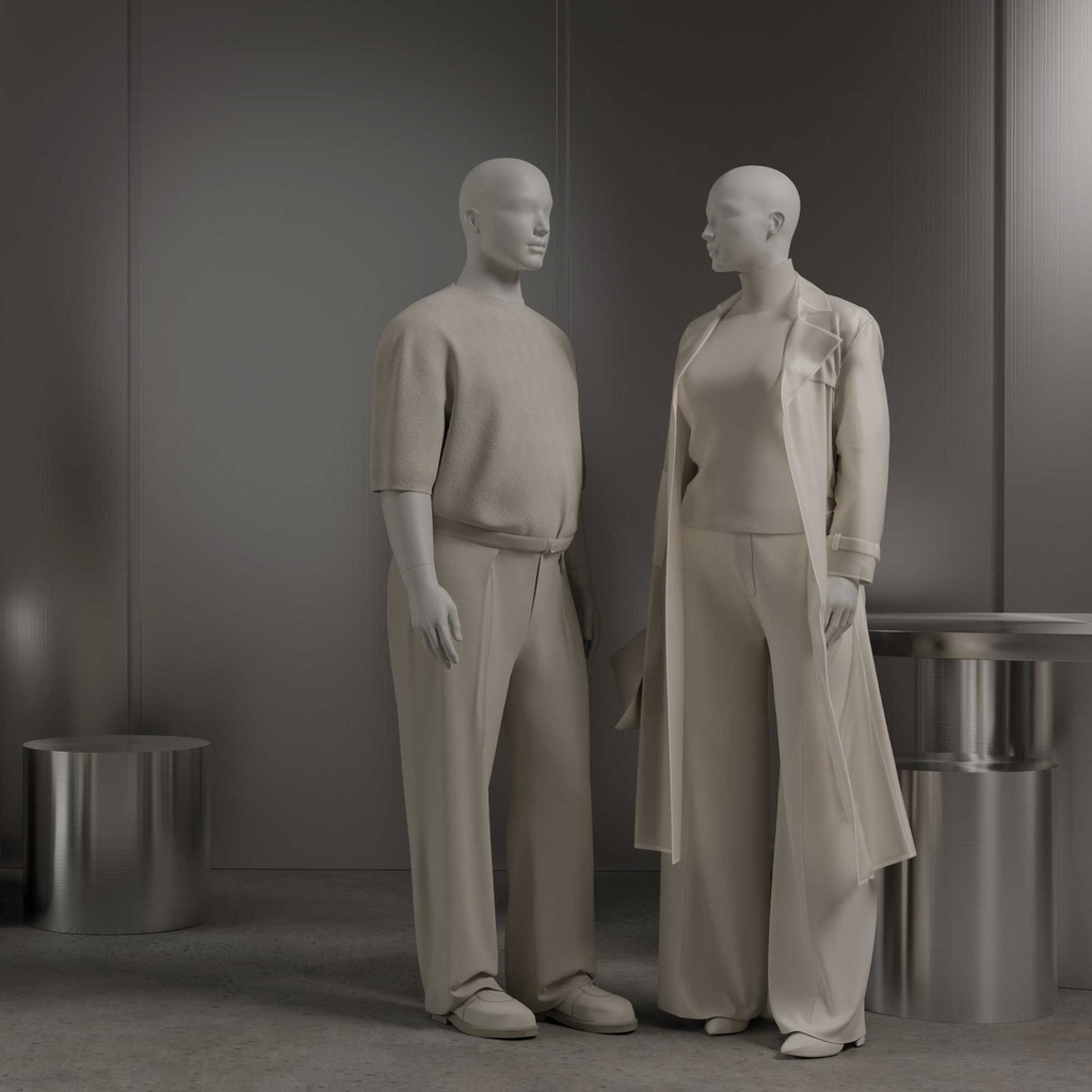 Dames paspop met grote maat, semi-abstract hoofd, confectiemaat 44EU, wit mat, staande pose 03