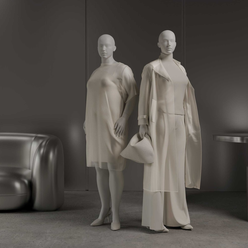 Dames paspop met grote maat, semi-abstract hoofd, confectiemaat 46EU, wit mat, staande pose 11